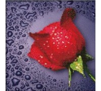 Комплект алмазной вышивки круглыми камнями Красная роза 22 х 22 см (арт. PR060) частичная выкладка