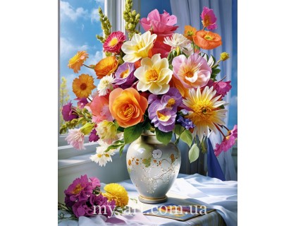 Купити Алмазна мозаїка на підрамнику Різнокольоровий букет (+ стрази АБ) 40 х 50 см (арт. TNG1666)