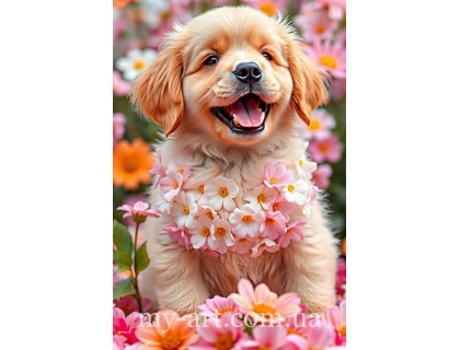Купить Алмазная вышивка круглые стразы на подрамнике Щенок лабрадора (стразы AB+FD) 40 х 60 см (арт. AR-3264) без коробки