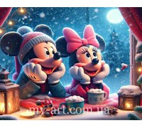 Алмазная вышивка круглые стразы на подрамнике Микки и Мини Маус (стразы AB+FD) 40 х 50 см (арт. AR-3283) без коробки