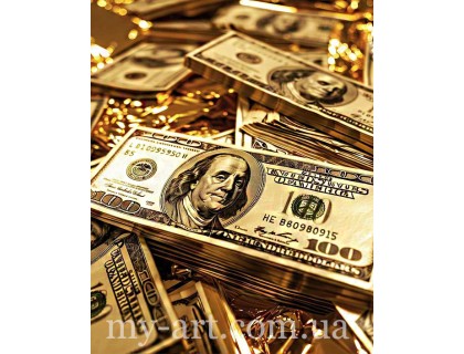 Купить Алмазная мозайка круглые стразы на подрамнике Купюры в золоте (стразы AB+FD) 40 х 50 см (арт. AR-3289) без коробки