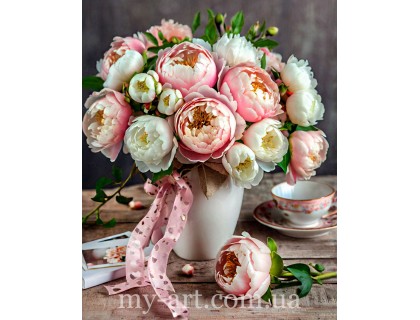 Купити Алмазна мозаїка круглі стрази на підрамнику Ніжні півонії (+стрази AB+FD) 40 х 50 см (арт. AR-3292) без коробки