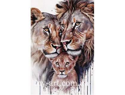 Купити Алмазна мозаїка круглі стрази на підрамнику Сім'я левів (+стрази AB+FD) 40 х 60 см (арт. AR-3309) без коробки