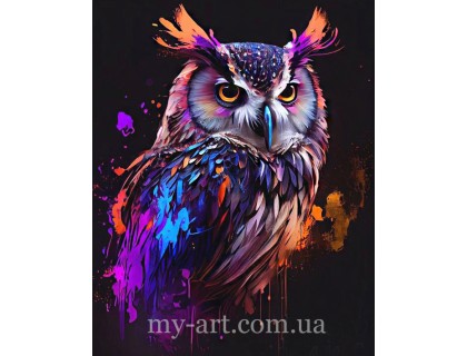 Купить Алмазная вышивка круглые стразы 40 х 50 см на подрамнике Разноцветная сова (+ стразы AB+FD) (арт. AR-3337) без коробки