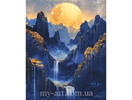 Купити Алмазна мозаїка круглі стрази на підрамнику Захід сонця в горах (+стрази AB+FD) 40 х 50 см (арт. AR-3343) без коробки