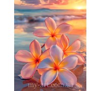 Алмазная вышивка круглые стразы на подрамнике Франжипани на берегу моря (стразы AB+FD) 40 х 50 см (арт. AR-3350) без коробки