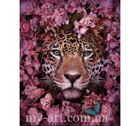 Алмазная вышивка 40 х 50 см на подрамнике Леопард в цветах (арт. TN1197)