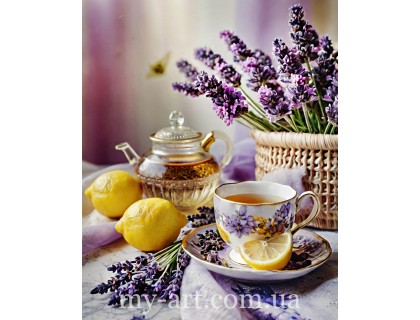 Купити Алмазна мозаїка 50 х 40 см на підрамнику Чаювання з лавандою (+ стрази голограмні +FD) (арт. TNG1667)