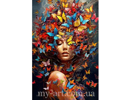 Купить Алмазная мозайка на подрамнике Девушка в бабочках (+ стразы AB + FD) 40 х 60 см (арт. TNG1675)