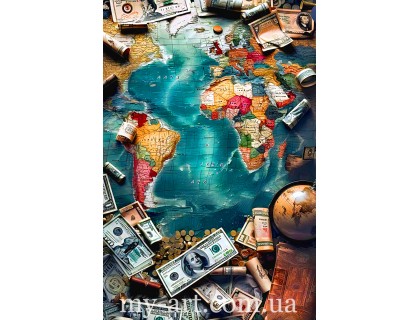 Купити Алмазна вишивка на підрамнику Світ і гроші (+ стрази AB + FD) 40 х 60 см (арт. TNG1676)