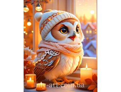 Купить Алмазная вышивка 40 х 50 см на подрамнике Совушка в шапочке (+ стразы АБ+FD) (арт. TNG1738)