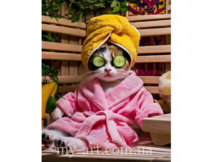 Купить Алмазная мозаика с подрамником 50 х 40 см Кошечка на релаксе (+стразы AB+Fairy Dust) (арт. TNG1744)