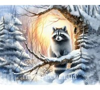 Алмазная вышивка 40 х 50 см на подрамнике Енот в зимнем лесу (+ стразы АБ+FD) (арт. TNG1776)