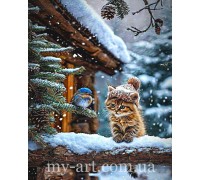 Алмазная вышивка 40 х 50 см на подрамнике Котик нашел друга (+ стразы АБ+FD) (арт. TNG1783)