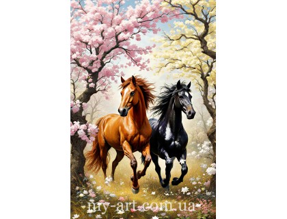 Алмазная мозаика на подрамнике Пара лошадей (+ стразы AB + FD) 40 х 60 см (арт. TNG1789)