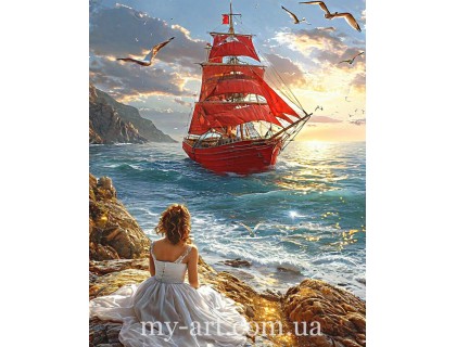 Купить My-Art Алмазная вышивка 50 х 40 см на подрамнике Алые паруса (+ стразы голограмные +FD) (арт. TNG1794)