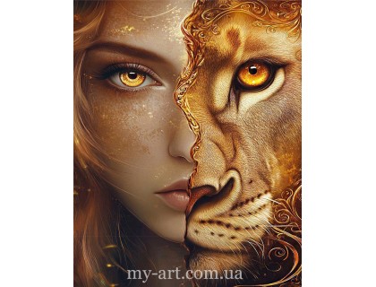 Купить Алмазная вышивка на подрамнике Девушка львица (+ стразы АБ+FD) 40 х 50 см (арт. TNG1799)