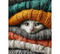 Алмазная вышивка 40 х 50 см на подрамнике Игривый котик (+ стразы голограмные + магическая пыль) (арт. TNG1801)