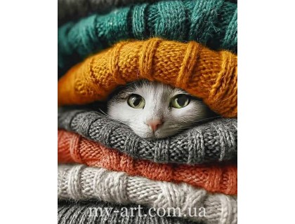 Купить Алмазная вышивка 40 х 50 см на подрамнике Игривый котик (+ стразы голограмные + магическая пыль) (арт. TNG1801)