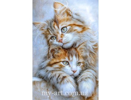 Купить Алмазная вышивка на подрамнике Пушистые котики друзья (+ стразы AB + FD) 40 х 60 см (арт. TNG1802)