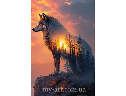 Купить Алмазная вышивка на подрамнике Волк как дух леса (+ стразы AB + FD) 40 х 60 см (арт. TNG1806)