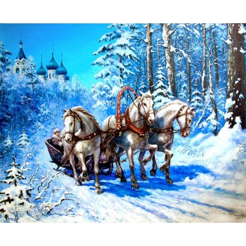 Алмазная вышивка Лошади в упряжке 30*40 см (арт. FS973)