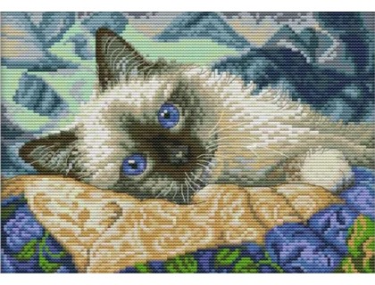 Купити Вишивка хрестиком комплект з нитками Сонний котик 21х30 см (арт. MK165)